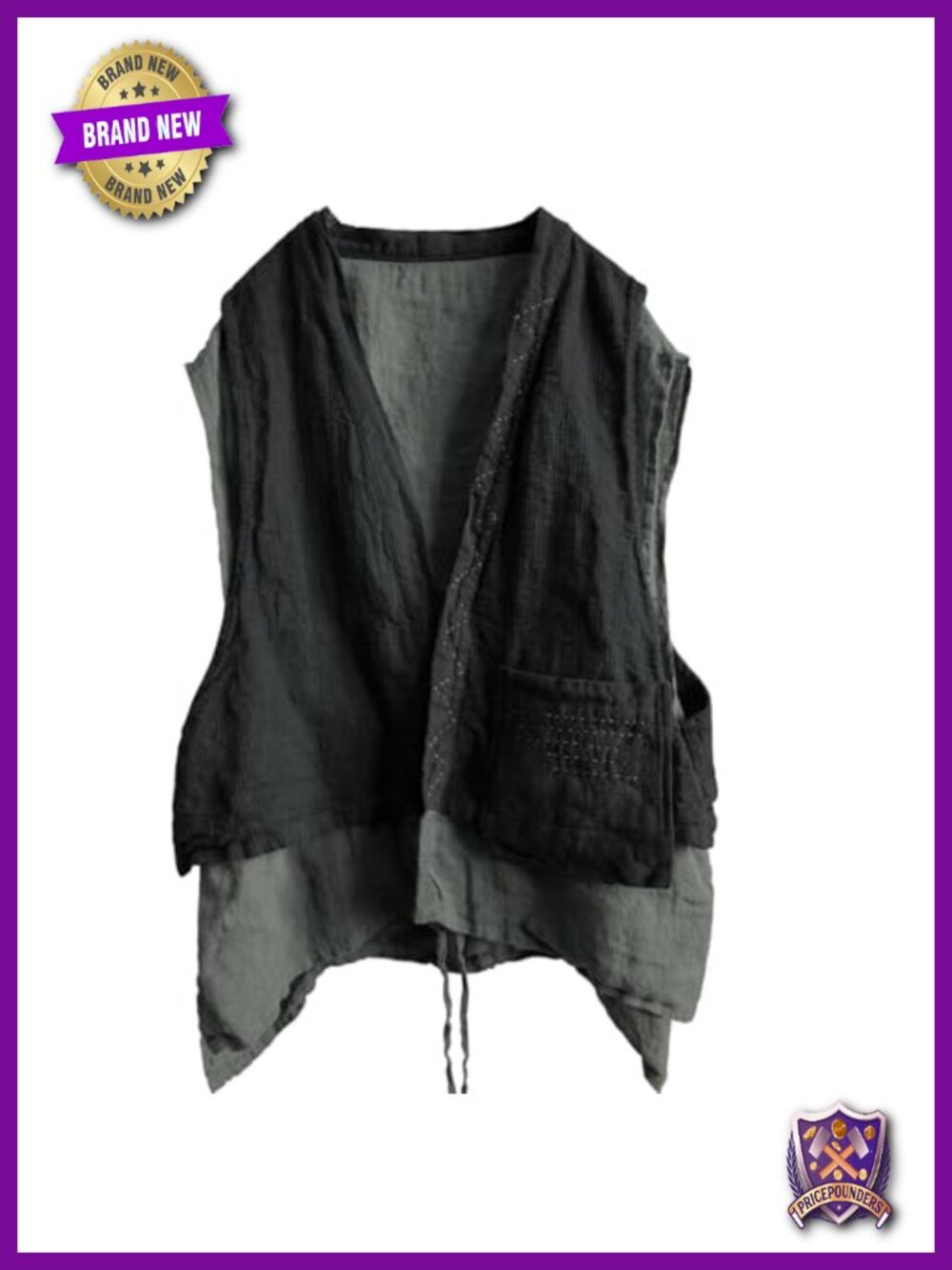 Linen Sleeveless Vest Kimono Cardigan Open Front Waistcoat with Pockets